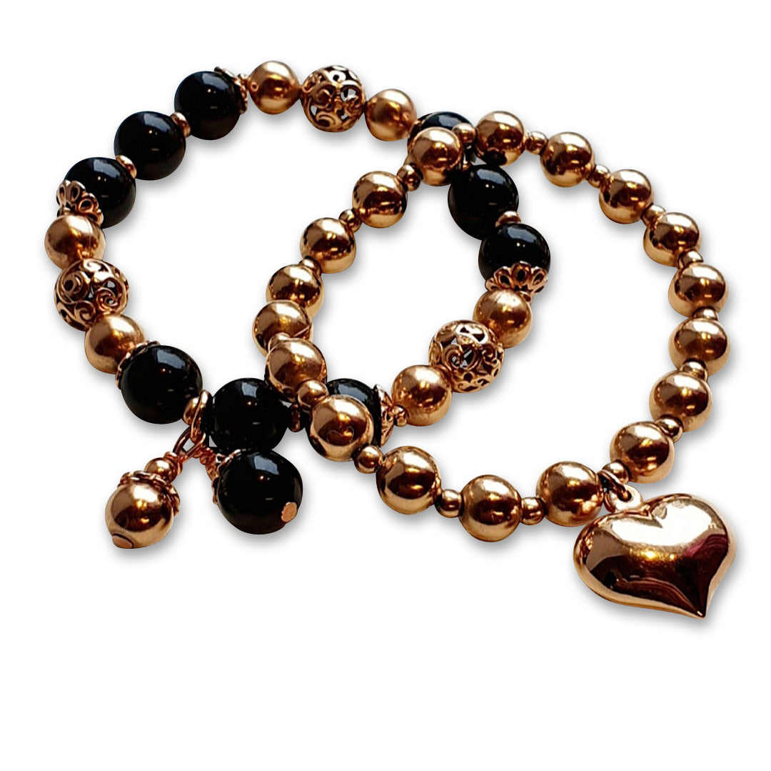 Armband-Set Herz Roségold/Onyx