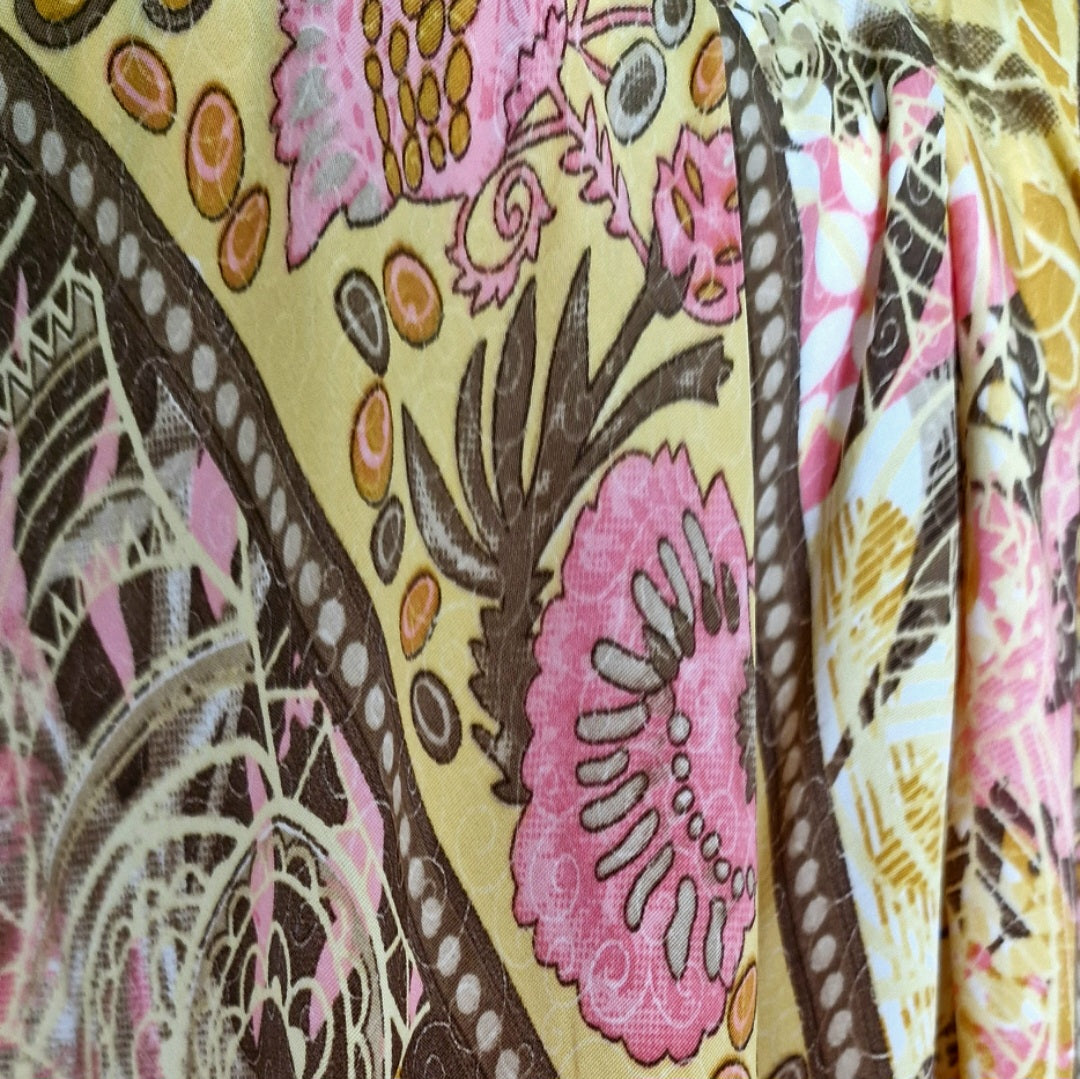 Seiden-Sommerkleid gelb / rosa / braun