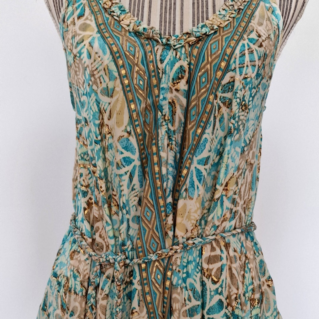 Seiden-Sommerkleid türkis / beige /gold
