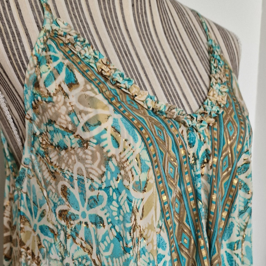 Seiden-Sommerkleid türkis / beige /gold