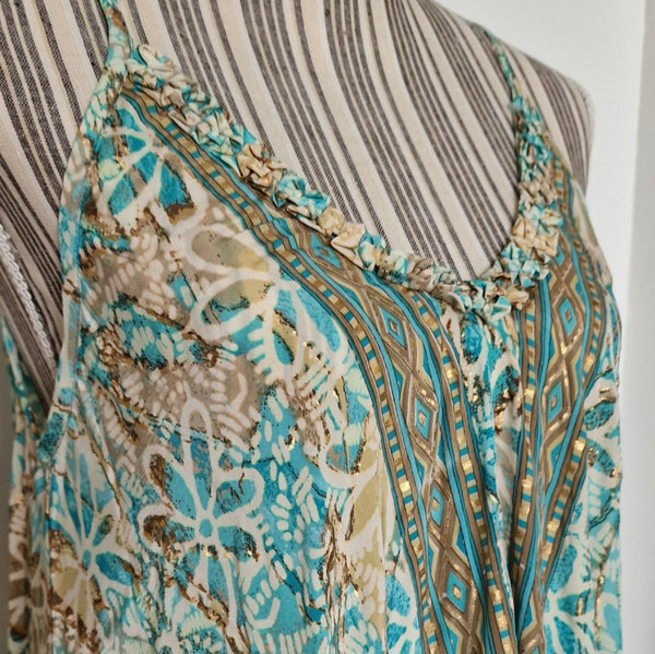 Seiden-Sommerkleid türkis / beige /gold