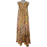 Seiden-Sommerkleid gelb / rosa / braun