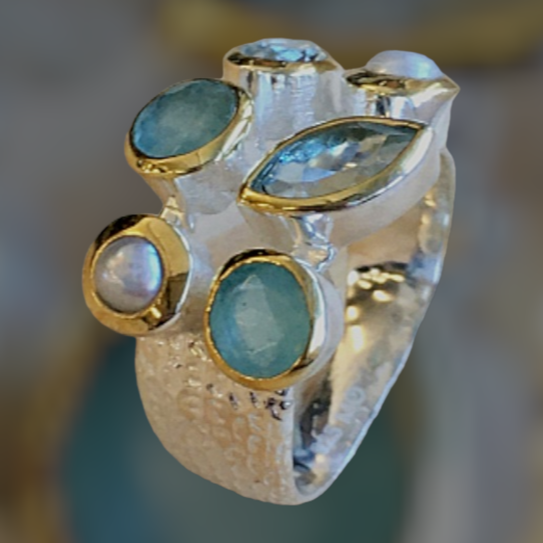 Fingerring Aqua Achat / Blauer Topas