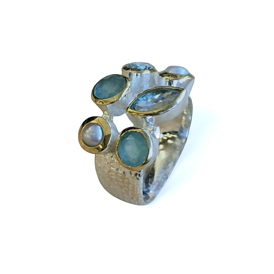 Fingerring Aqua Achat / Blauer Topas