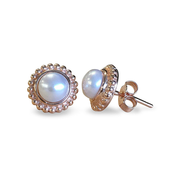 Ohrstecker Perle weiss / Roségold