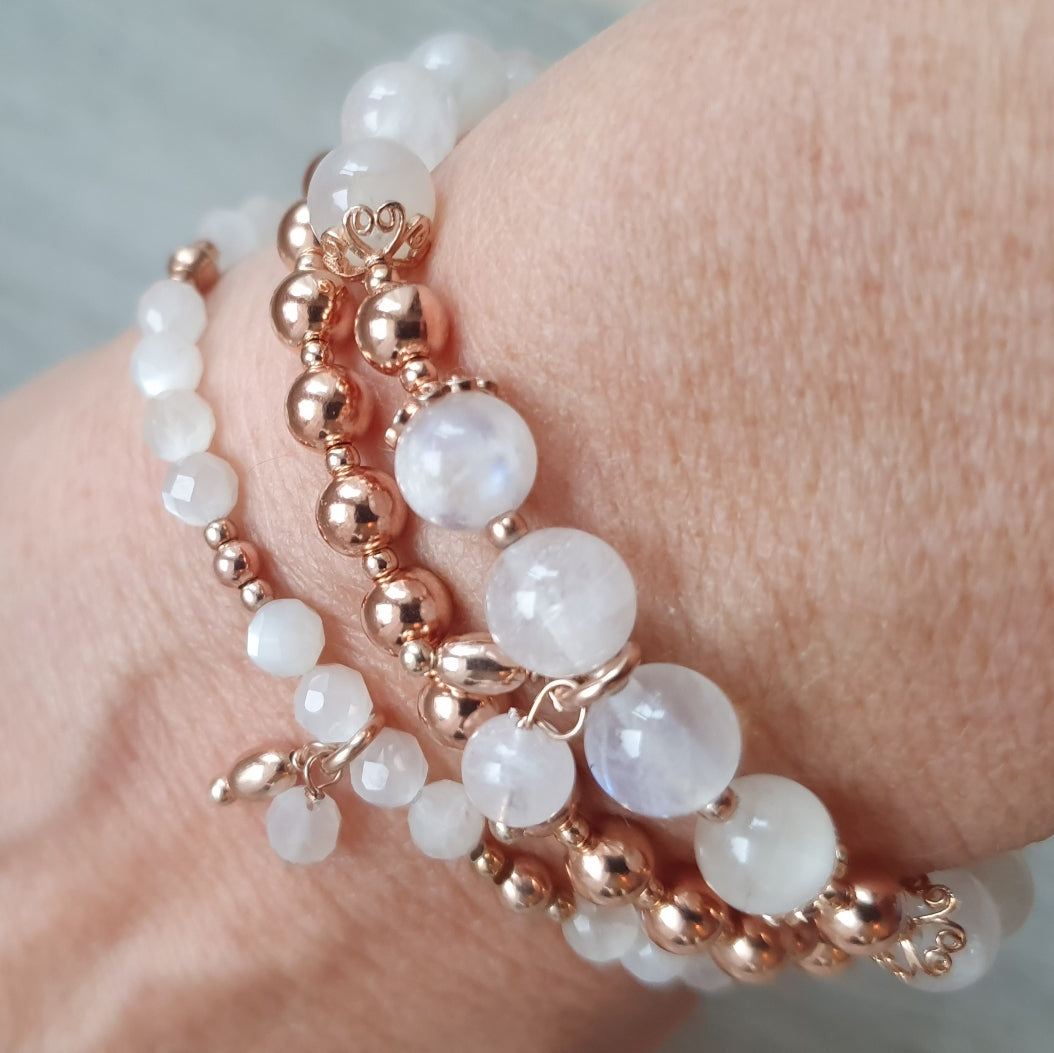 Armband-Set Regenbogen Mondstein / Roségold