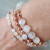 Armband-Set Regenbogen Mondstein / Roségold