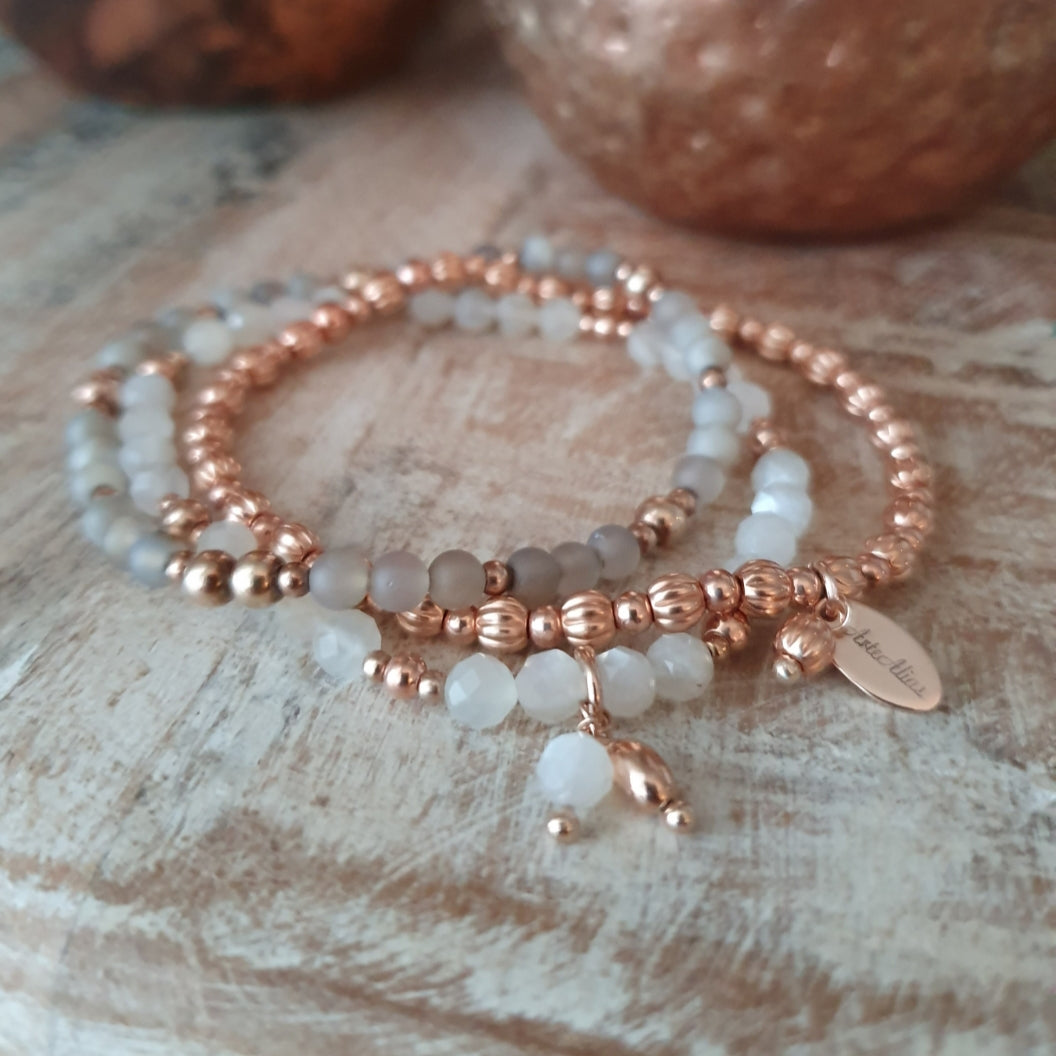 Armband-Set Regenbogen Mondstein / Roségold