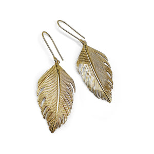 Feather earrings silver and gold