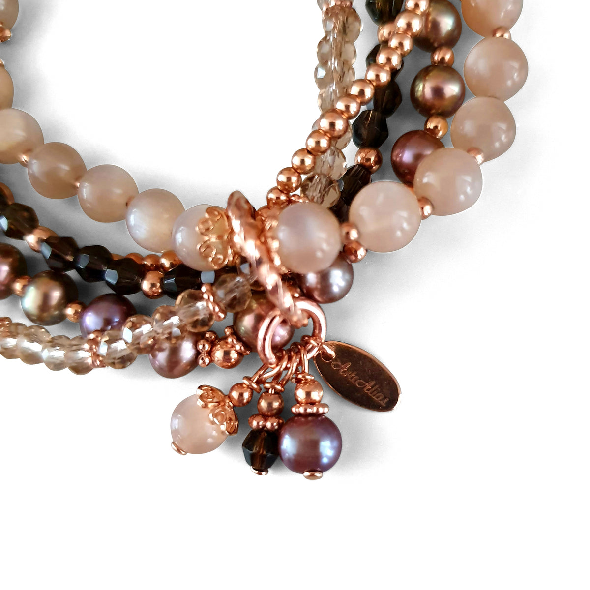 Armband-Set Süsswasser- / Glasschliff- / Mondstein-  & Roségoldperlen or