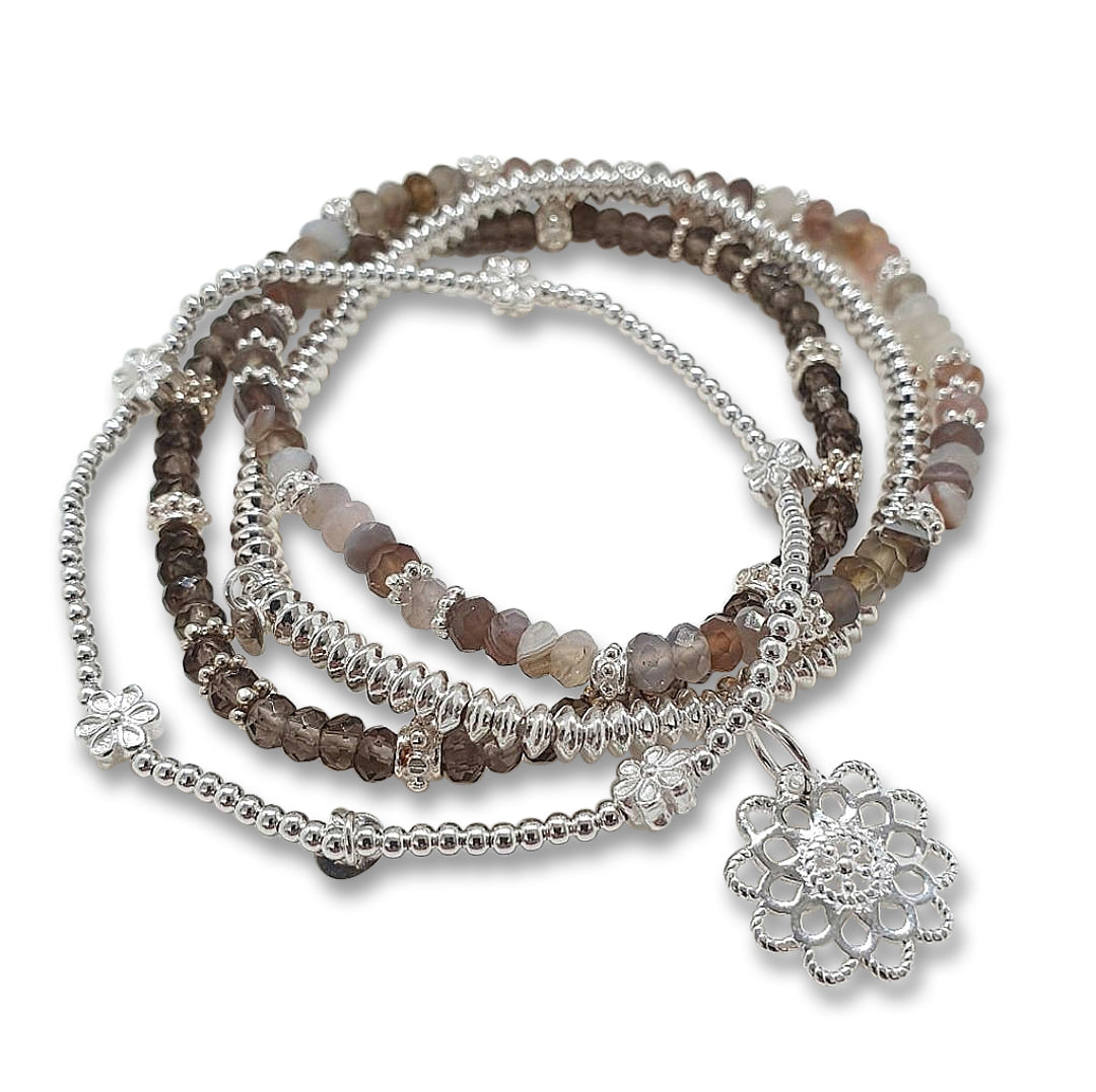 Armband-Set Botswana Achat / Rauchquarz