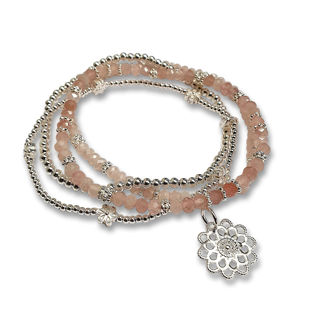 Andean opal / rose quartz bracelet set