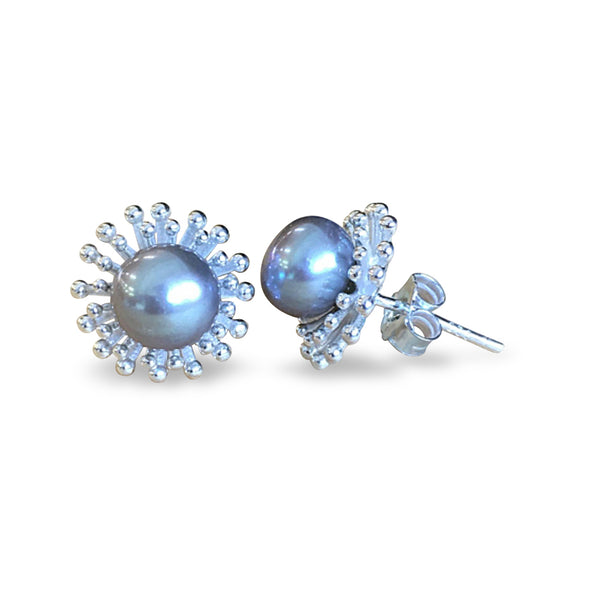 Stud earrings pearl gray / silver