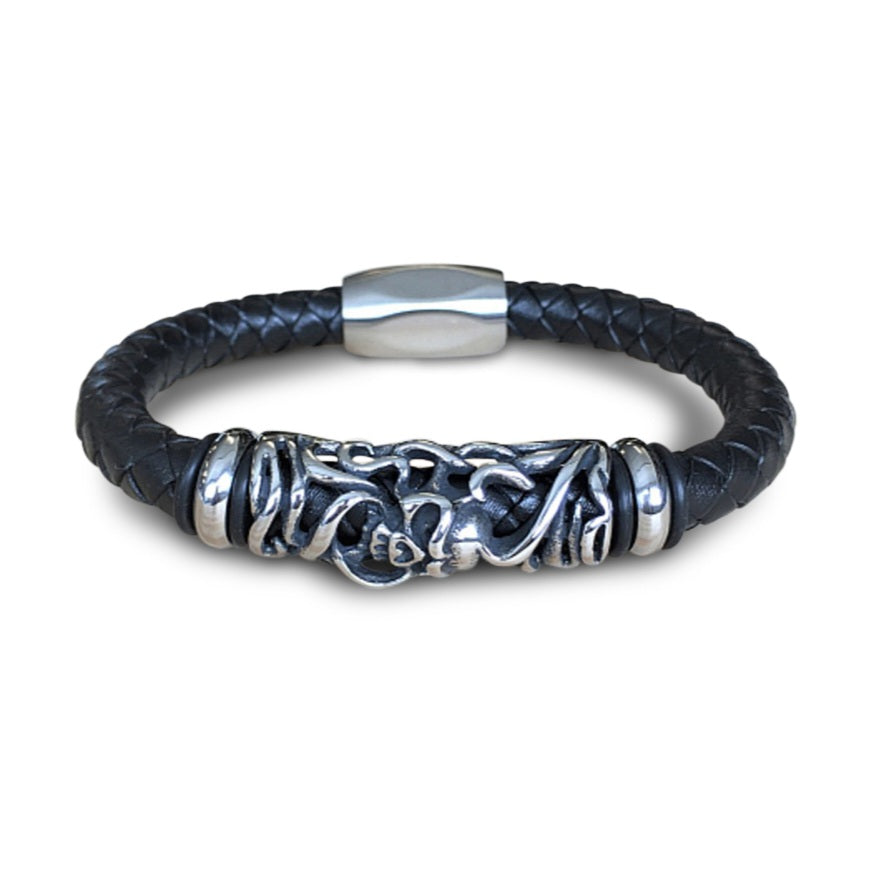 Leather/steel bracelet