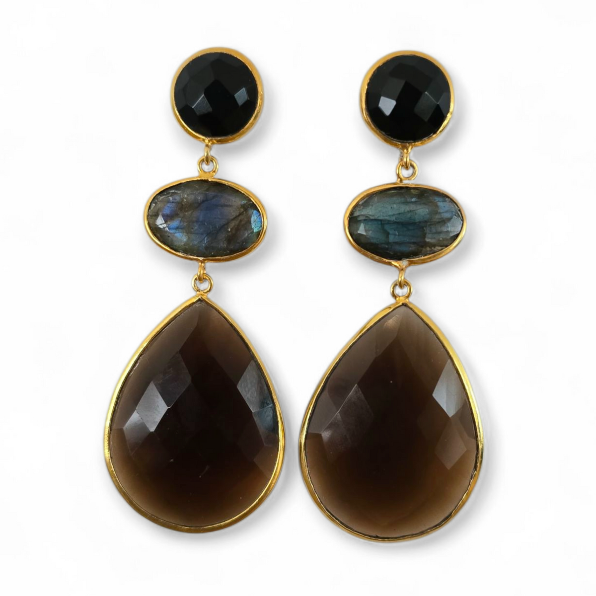 Ohrhänger Rauchquarz/Onyx vergoldet