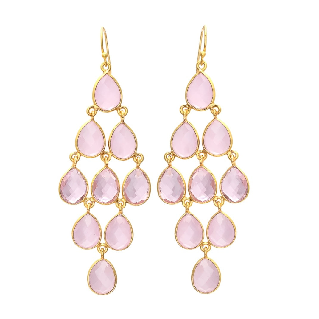 Ohrhaenger Rosenquarz  vergoldet