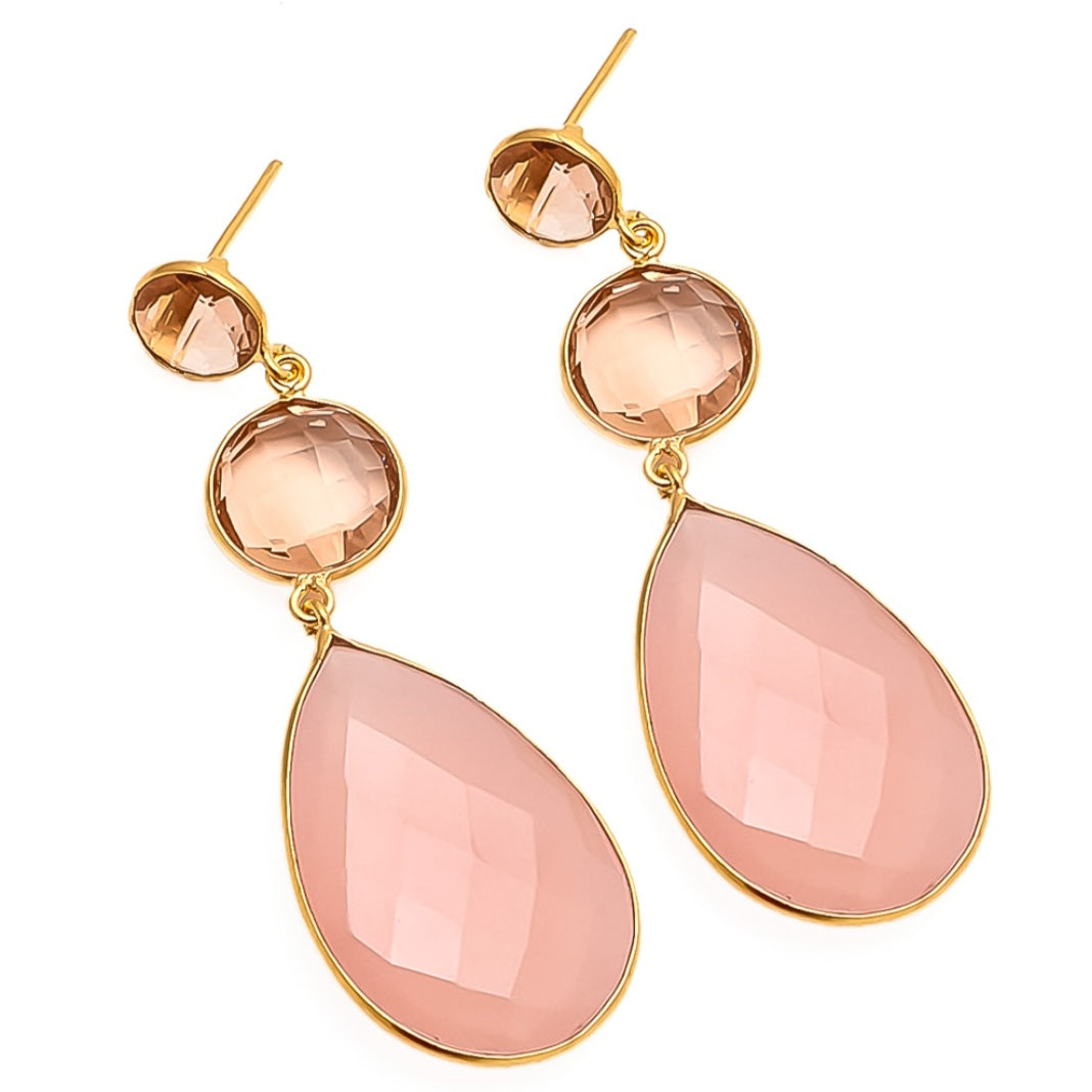 Ohrhänger Rosenquarz vergoldet
