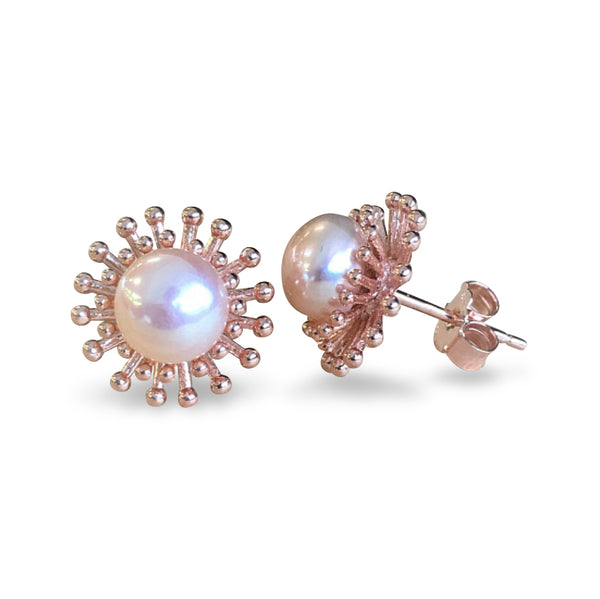 Stud earrings pearl white / rose gold