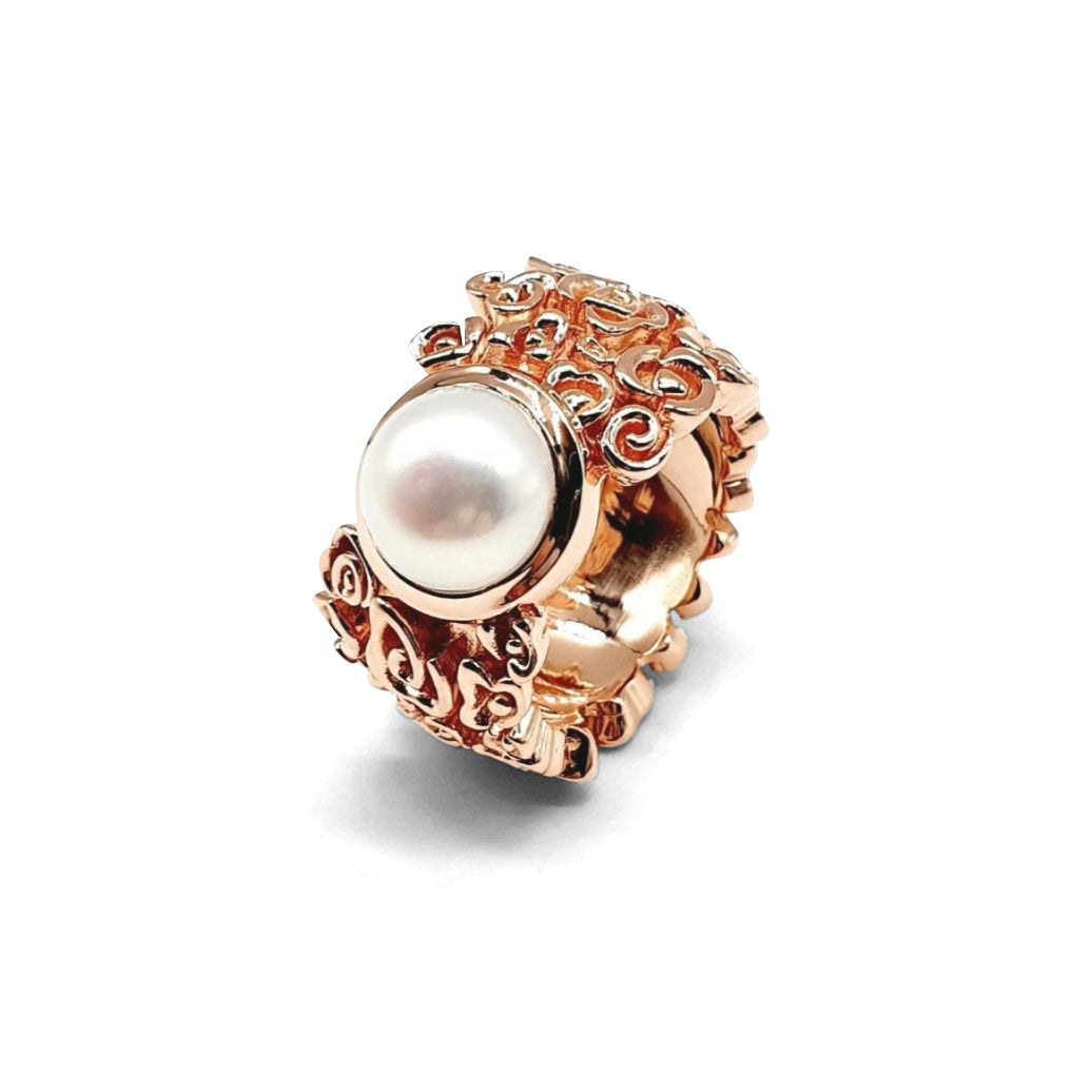Finger ring rose gold/pearl