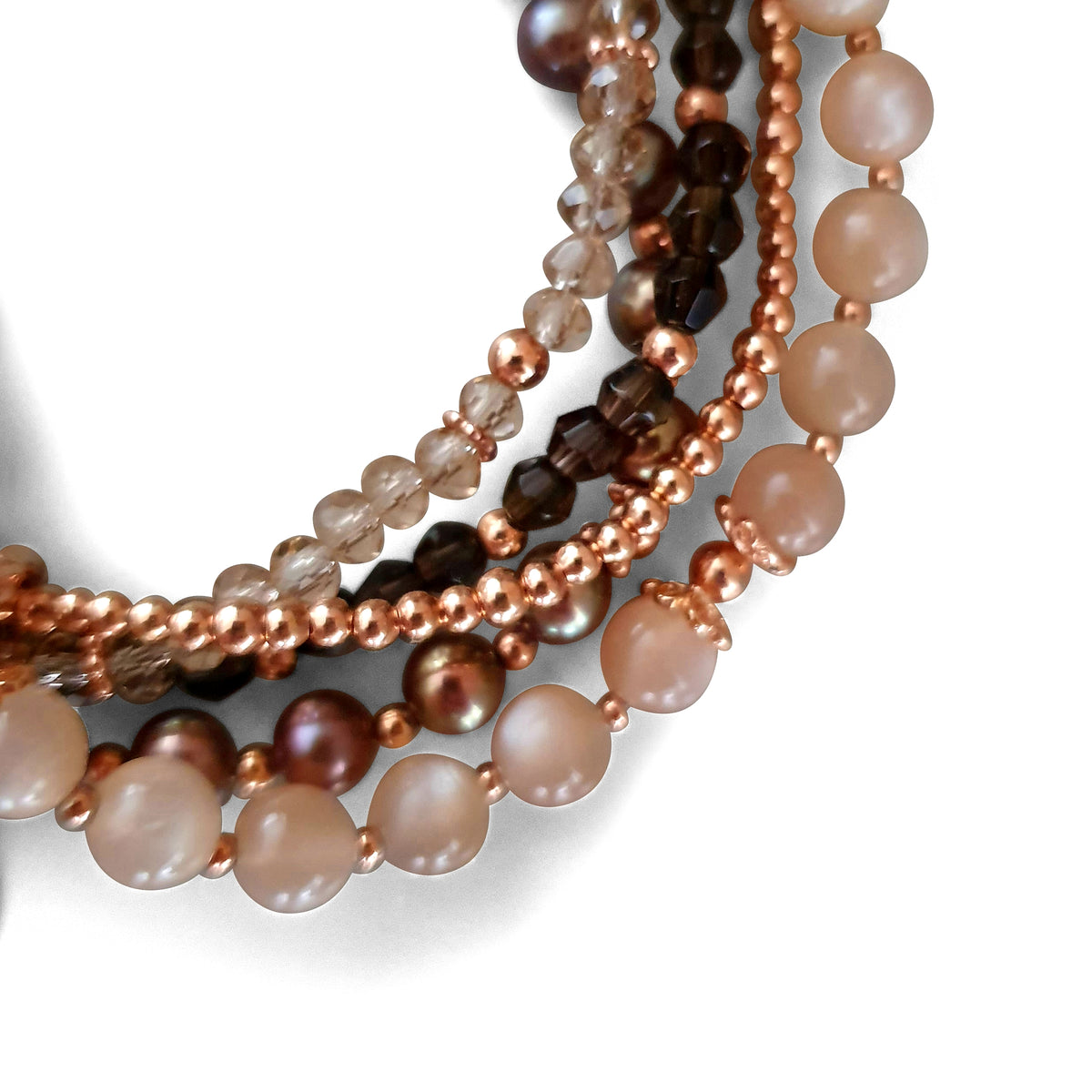 Bracelet set freshwater / cut glass / moonstone &amp; rose gold beads