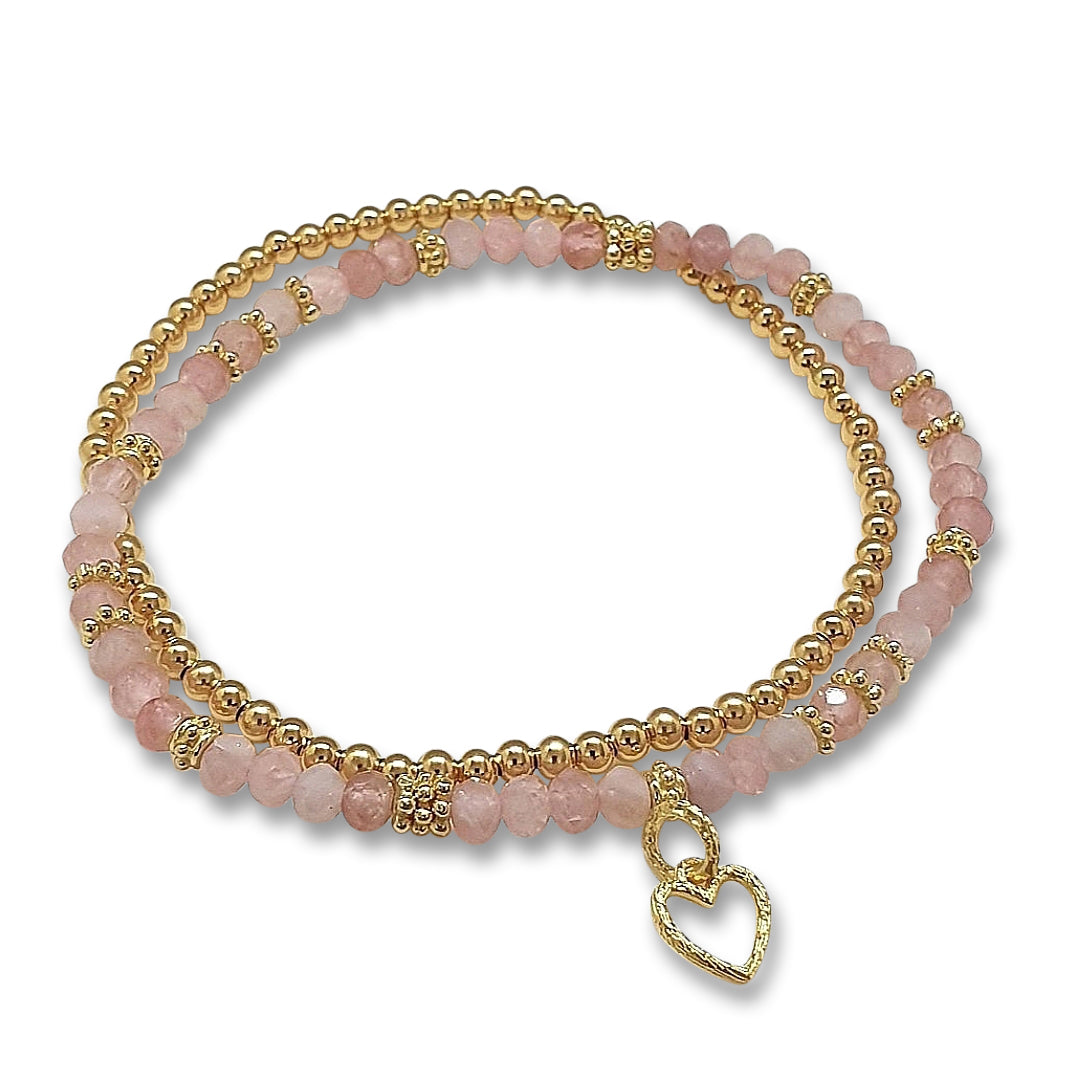 Bracelet set rose quartz gold plated